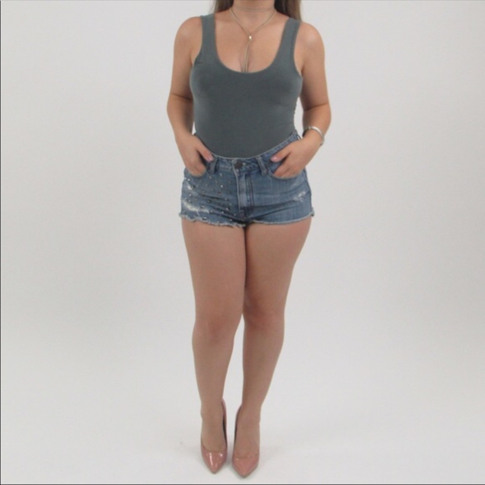 Open back olive green bodysuit. - Picture 3 of 7